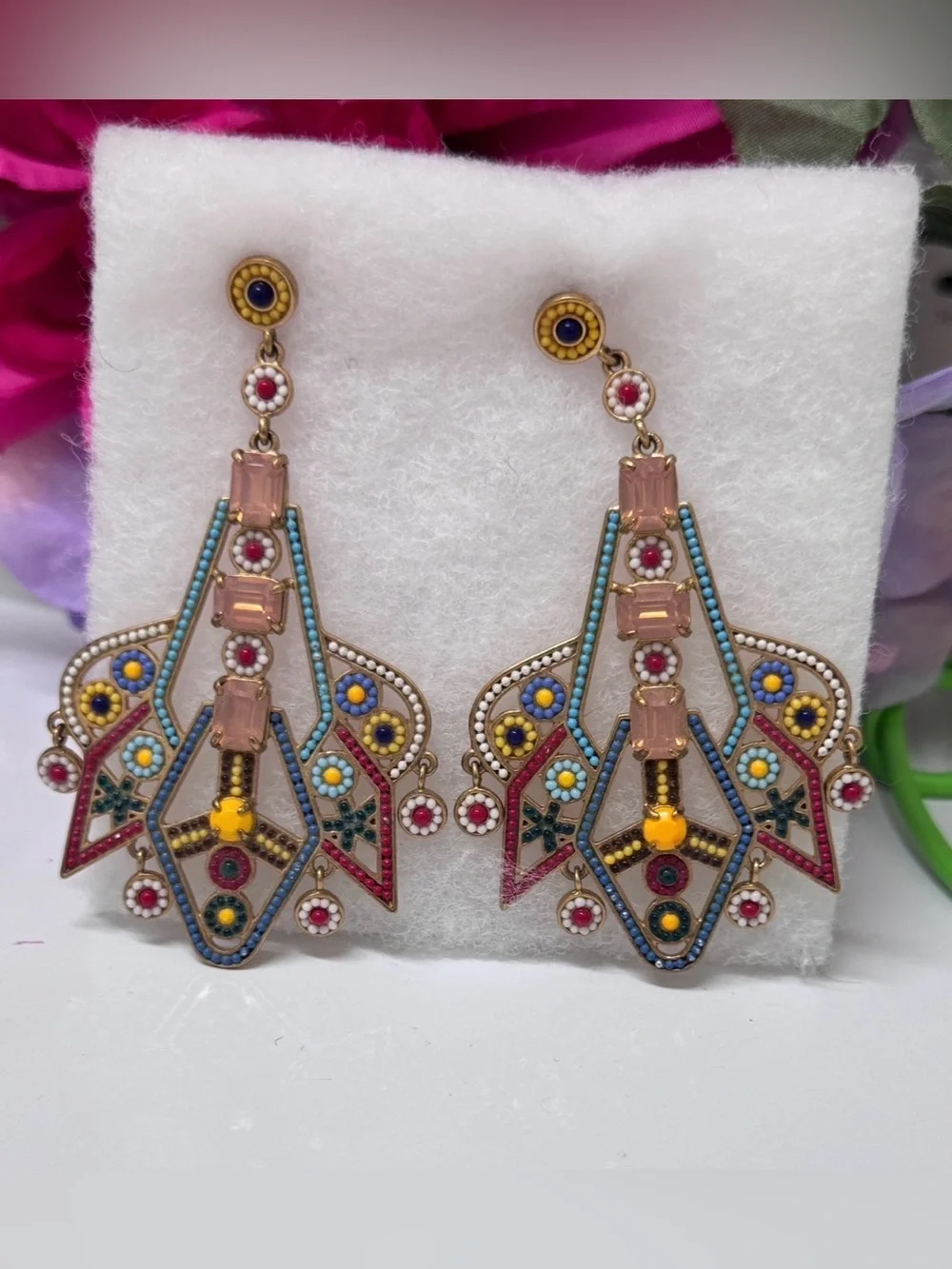 J.Crew Vibrant Geometric Earrings, featuring detailed colorful enamel earrings